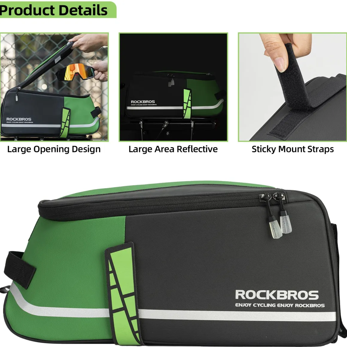 ROCKBROS Bike Rear Rack Bag Reflective Bicycle Saddle Bag Cycling Luggage Panniers with Shoulder Straps