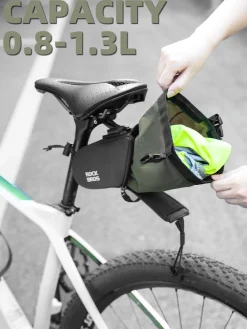 ROCKBROS Bike Saddle Bag, Bike Seat Bag With Bucket Quick Release 0.8-1.3L