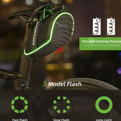 ROCKBROS Bike Seat Bag with LED Light, Waterproof, 3D Shell, and Rain Cover