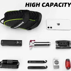 ROCKBROS Bike Seat Bag with LED Light, Waterproof, 3D Shell, and Rain Cover