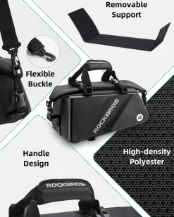 ROCKBROS Bike Trunk Bag Top Expandable Rear Rack Bag, EVA Hard Shell