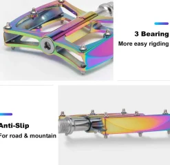 ROCKBROS Colorful MTB Bike Pedals Durable Aluminum Anti-Skid 3 Bearings 9/16