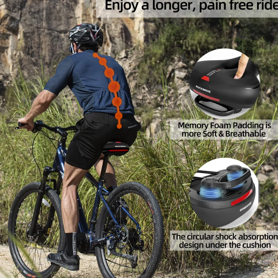 ROCKBROS Comfort Bike Saddle Soft Wide Seat for Men Women with Shock Absorption