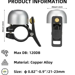 ROCKBROS Copper Alloy Bike Bell, Loud Classic Ring, Fits 21-23mm Handlebars for Adults