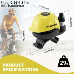 ROCKBROS 80DB Bike Bell Aluminum Alloy Helmet-Shaped Fits 22-34mm Handlebars