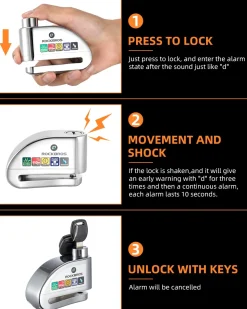 ROCKBROS Disc Brake Lock Motorcycle Alarm Lock Anti-Theft 110db Motorcycle Lock with Reminder Cable Disc Brake vehicle