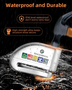 ROCKBROS Disc Brake Lock Motorcycle Alarm Lock Anti-Theft 110db Motorcycle Lock with Reminder Cable Disc Brake vehicle