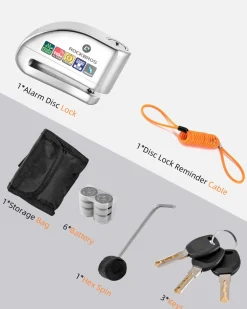 ROCKBROS Disc Brake Lock Motorcycle Alarm Lock Anti-Theft 110db Motorcycle Lock with Reminder Cable Disc Brake vehicle
