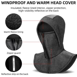 ROCKBROS Fleece-Lined Warmth Windproof Balaclava Ski Mask Reflective Logo