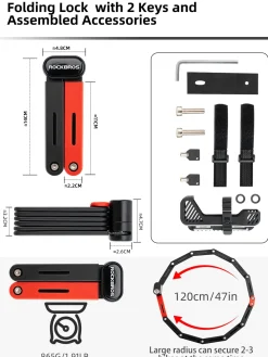 ROCKBROS Folding Heavy Duty Anti Theft Bike Lock 120cm/47.24inch with 2 Keys