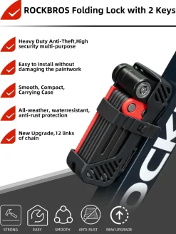 ROCKBROS Folding Heavy Duty Anti Theft Bike Lock 120cm/47.24inch with 2 Keys