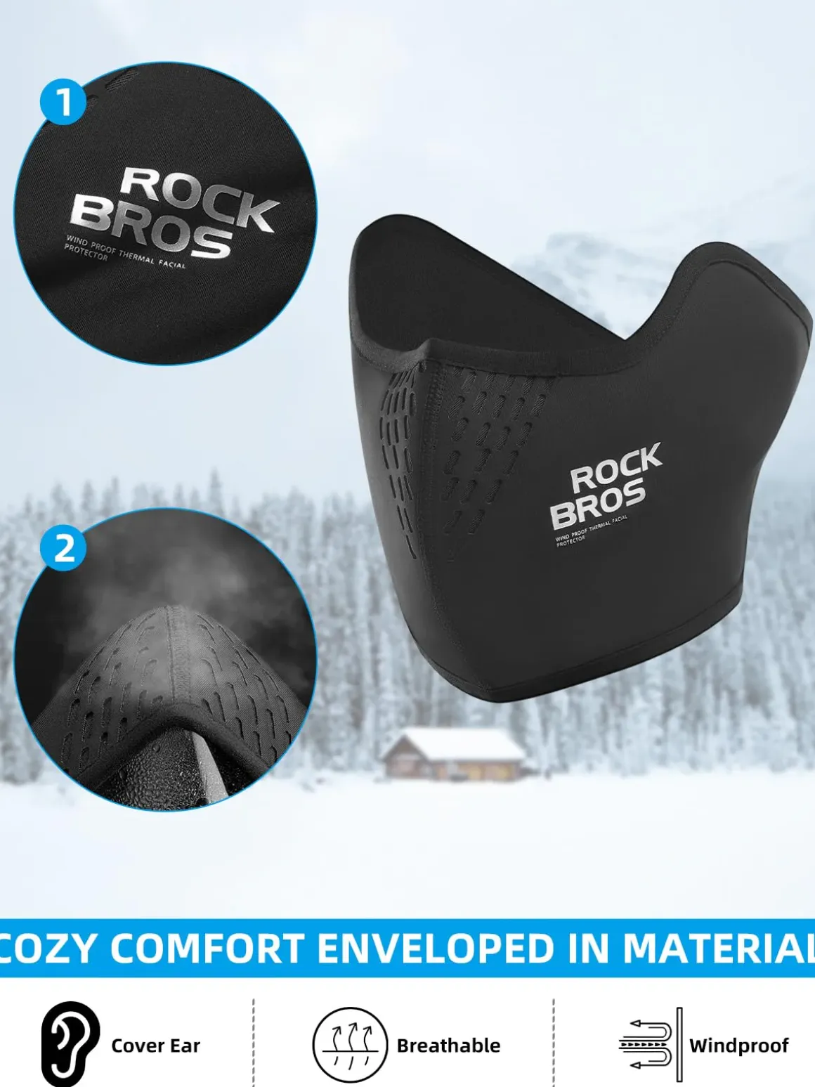 ROCKBROS Half Balaclava Mask Winter Thermal Half Mask Black Beige