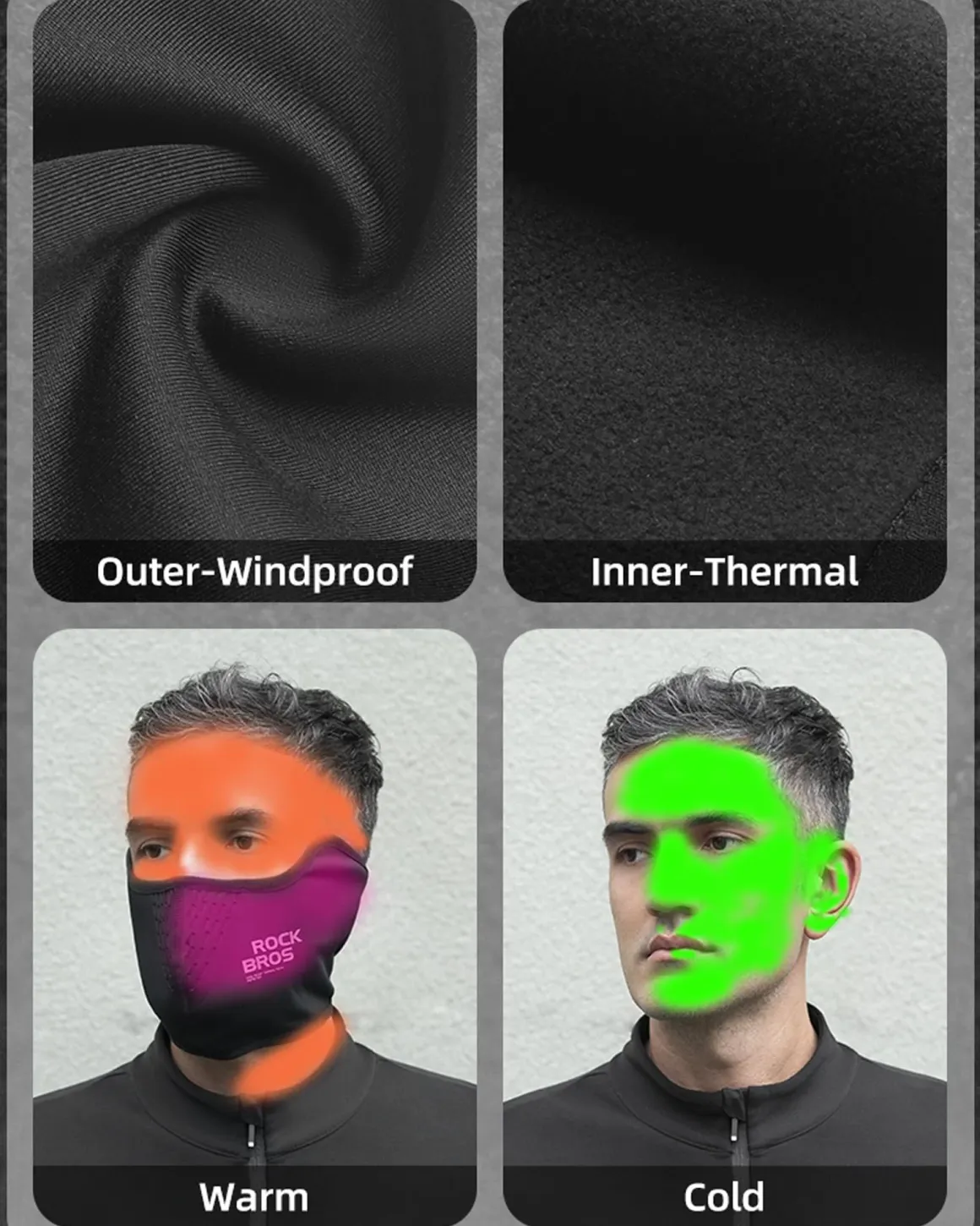 ROCKBROS Half Balaclava Mask Winter Thermal Half Mask Black Beige