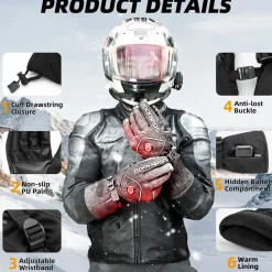 ROCKBROS Heated Gloves, Rechargeable Winter Touchscreen Gloves for Cycling, Skiing, Motorcycling
