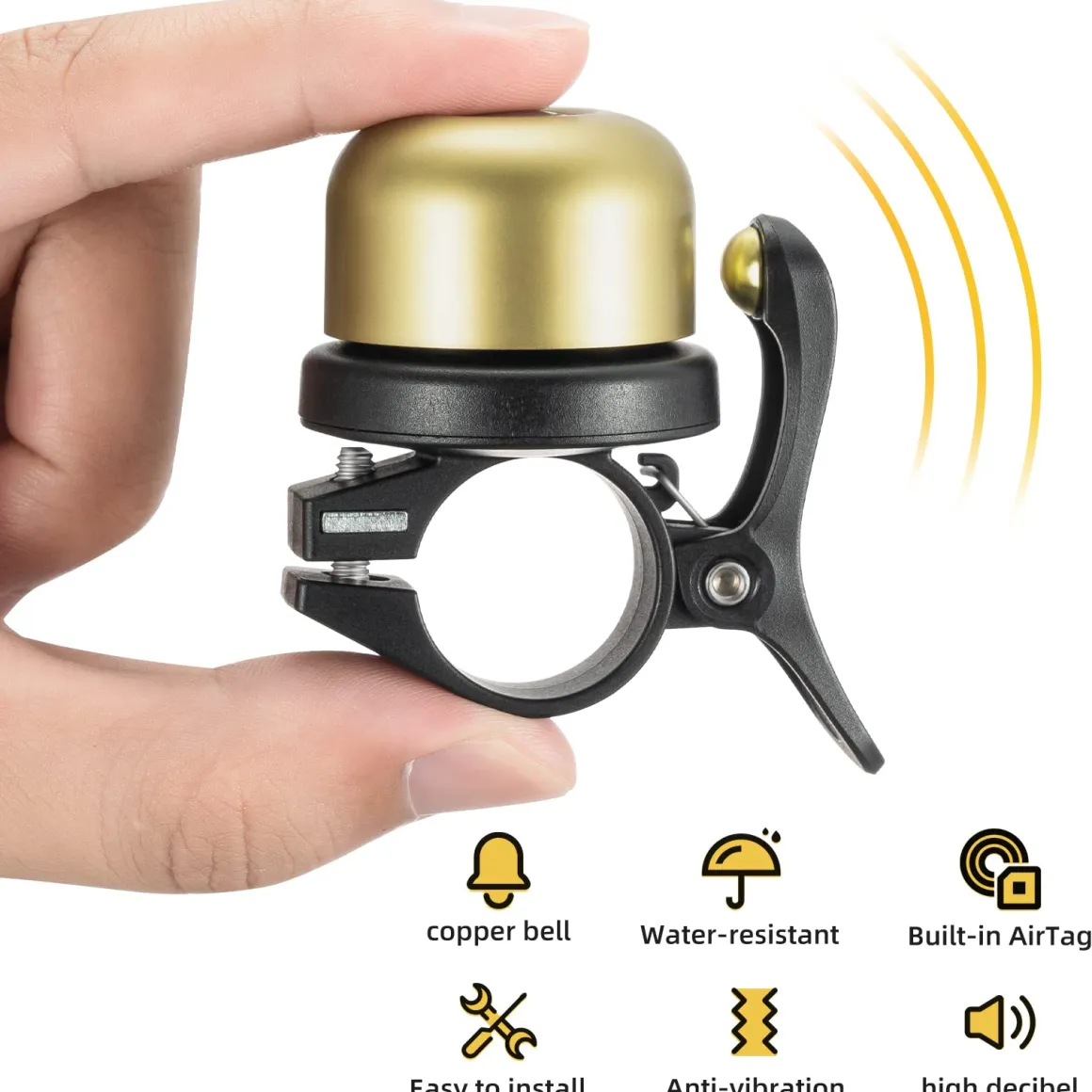 ROCKBROS Hidden AirTag Bike Bell, Anti-Theft GPS Tracker for 0.87"/22.2mm, 1"/25.4mm, 1.25"/31.8mm Handlebars