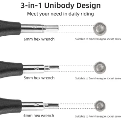 ROCKBROS 3-in-1 Allen Hex Wrench Set, 4/5/6mm Sizes, Black Silver, Steel and PVC