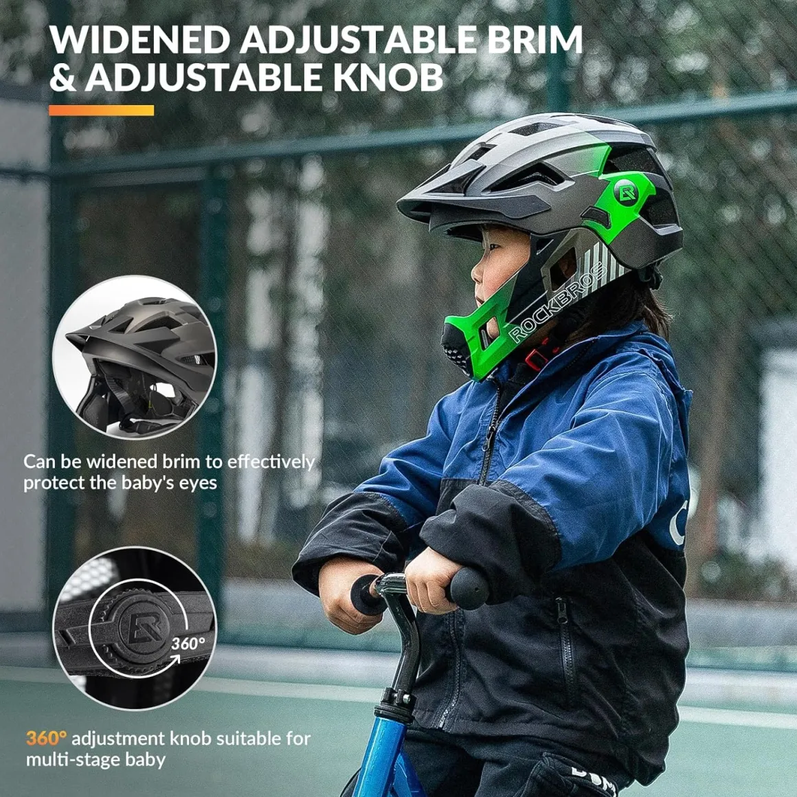 ROCKBROS Kids Full Face Bike Helmet Ages 5-14 Anti-Collision Detachable Chin