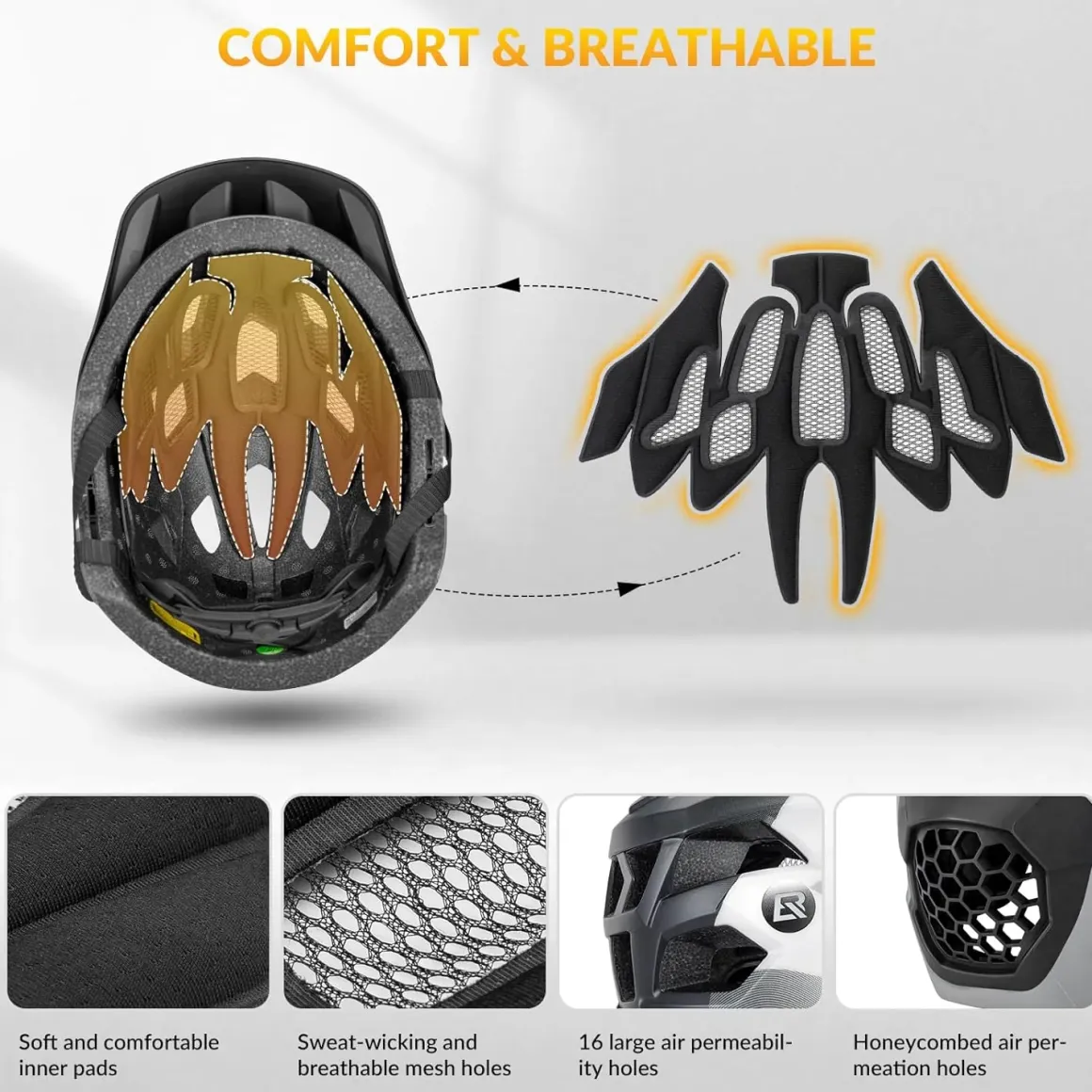 ROCKBROS Kids Full Face Bike Helmet Ages 5-14 Anti-Collision Detachable Chin