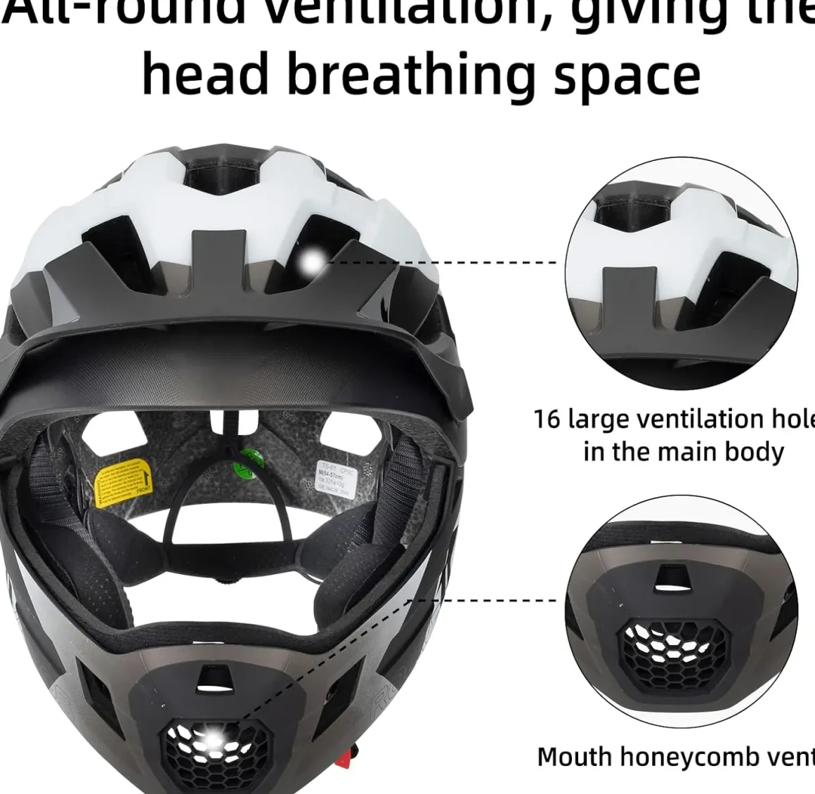 ROCKBROS Kids Full Face Bike Helmet Ages 5-14 Anti-Collision Detachable Chin