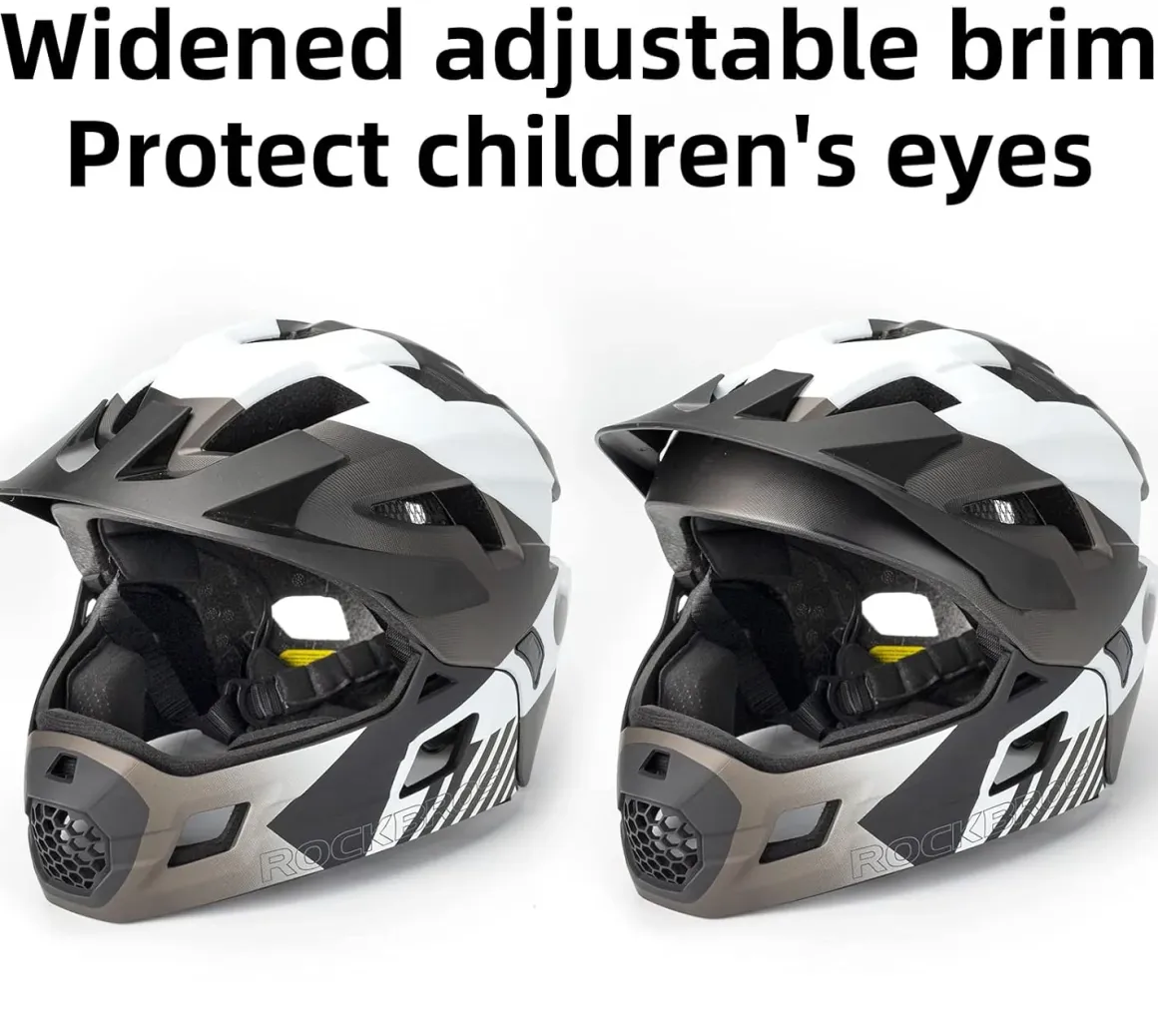 ROCKBROS Kids Full Face Bike Helmet Ages 5-14 Anti-Collision Detachable Chin
