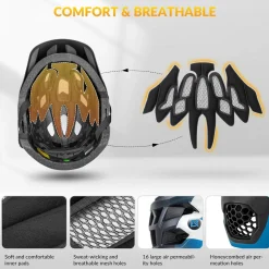 ROCKBROS Kids Full Face Bike Helmet Ages 5-14 Anti-Collision Detachable Chin