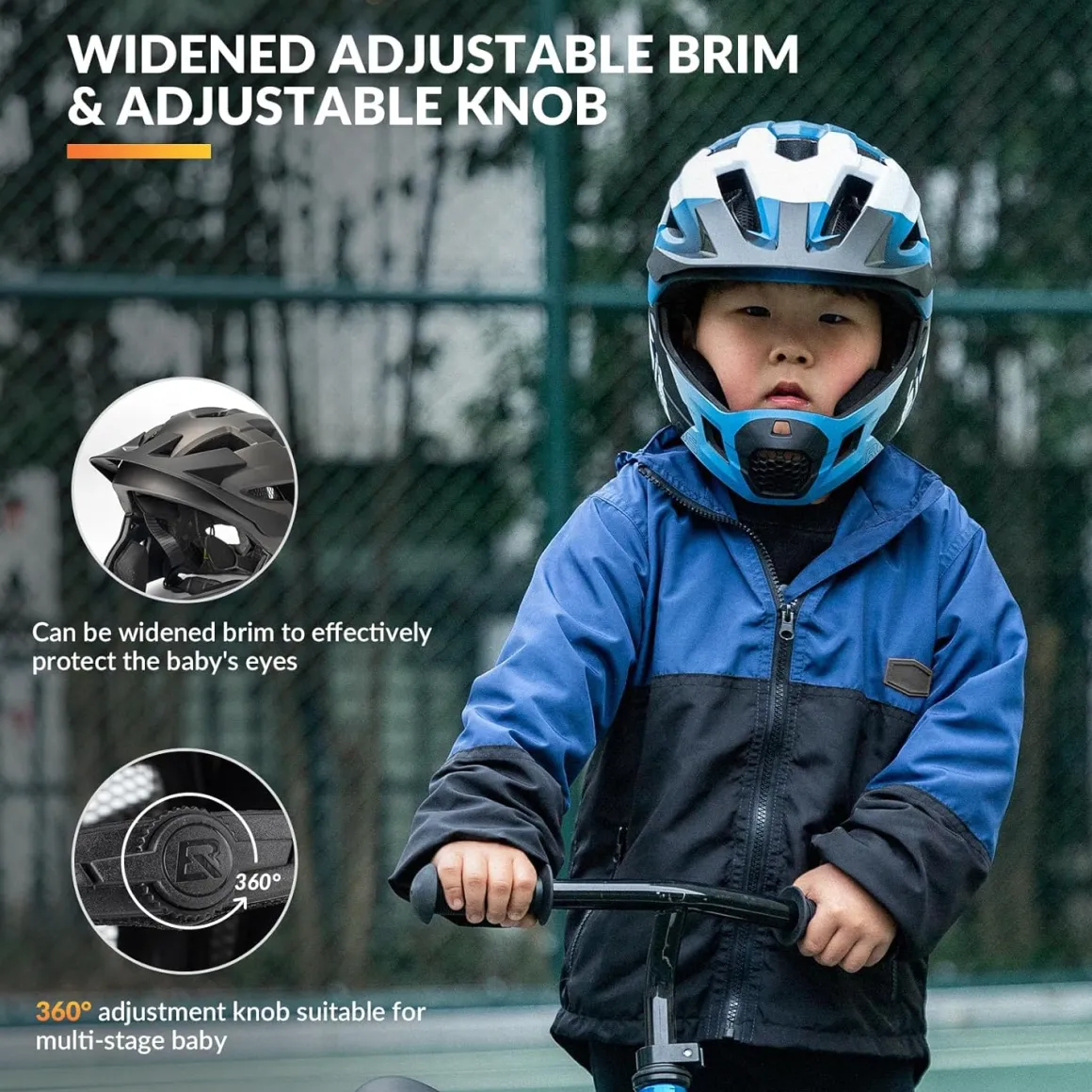 ROCKBROS Kids Full Face Bike Helmet Ages 5-14 Anti-Collision Detachable Chin