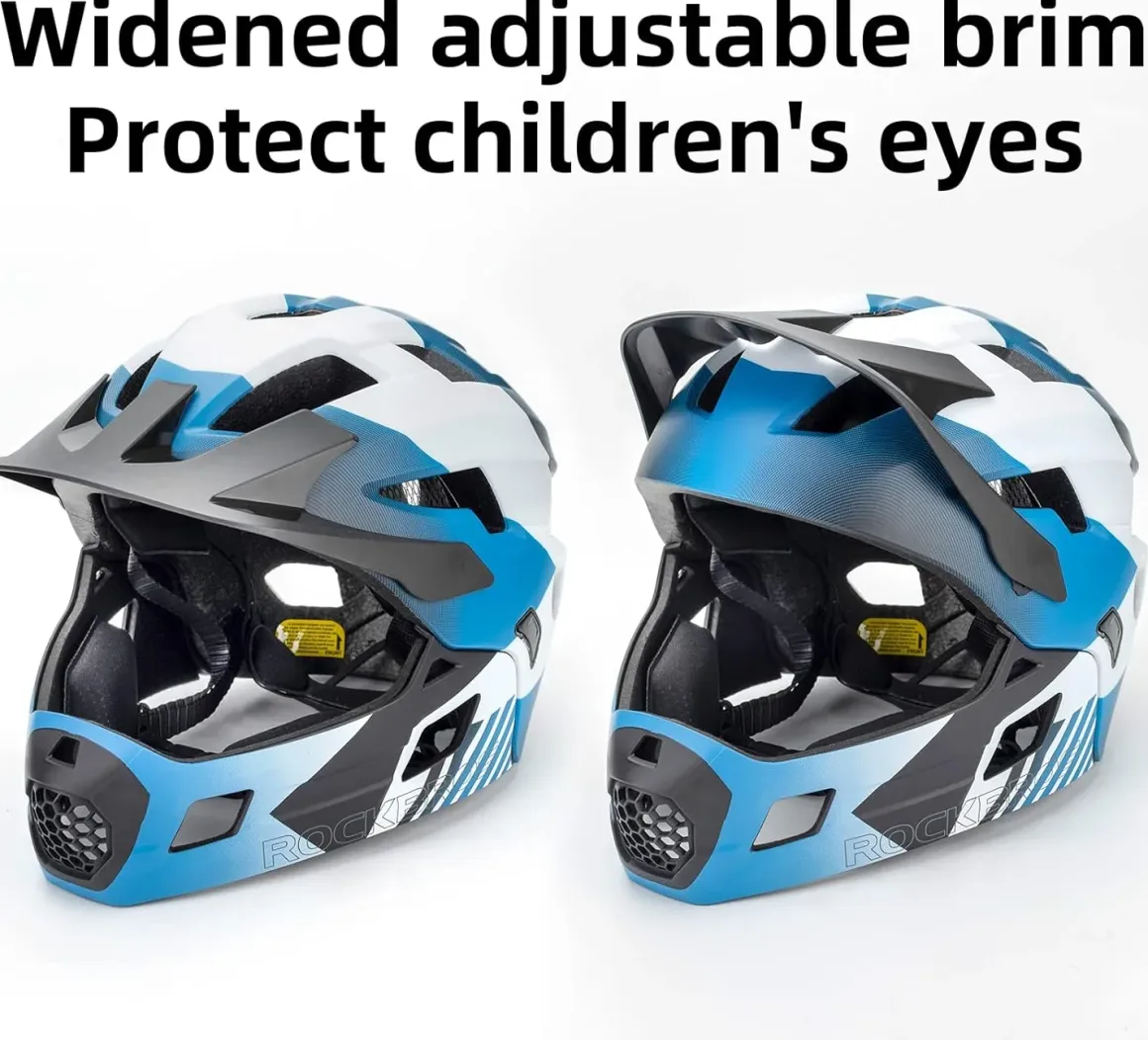 ROCKBROS Kids Full Face Bike Helmet Ages 5-14 Anti-Collision Detachable Chin