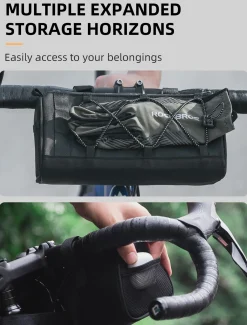 ROCKBROS 1.5L Bike Handlebar Bag - Reflective Front Handlebar Bag for MTB Road Bikes