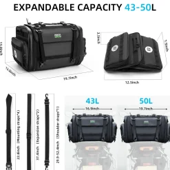 ROCKBROS 50L Expandable Motorcycle Tail Bag with Waterproof Rain Cover