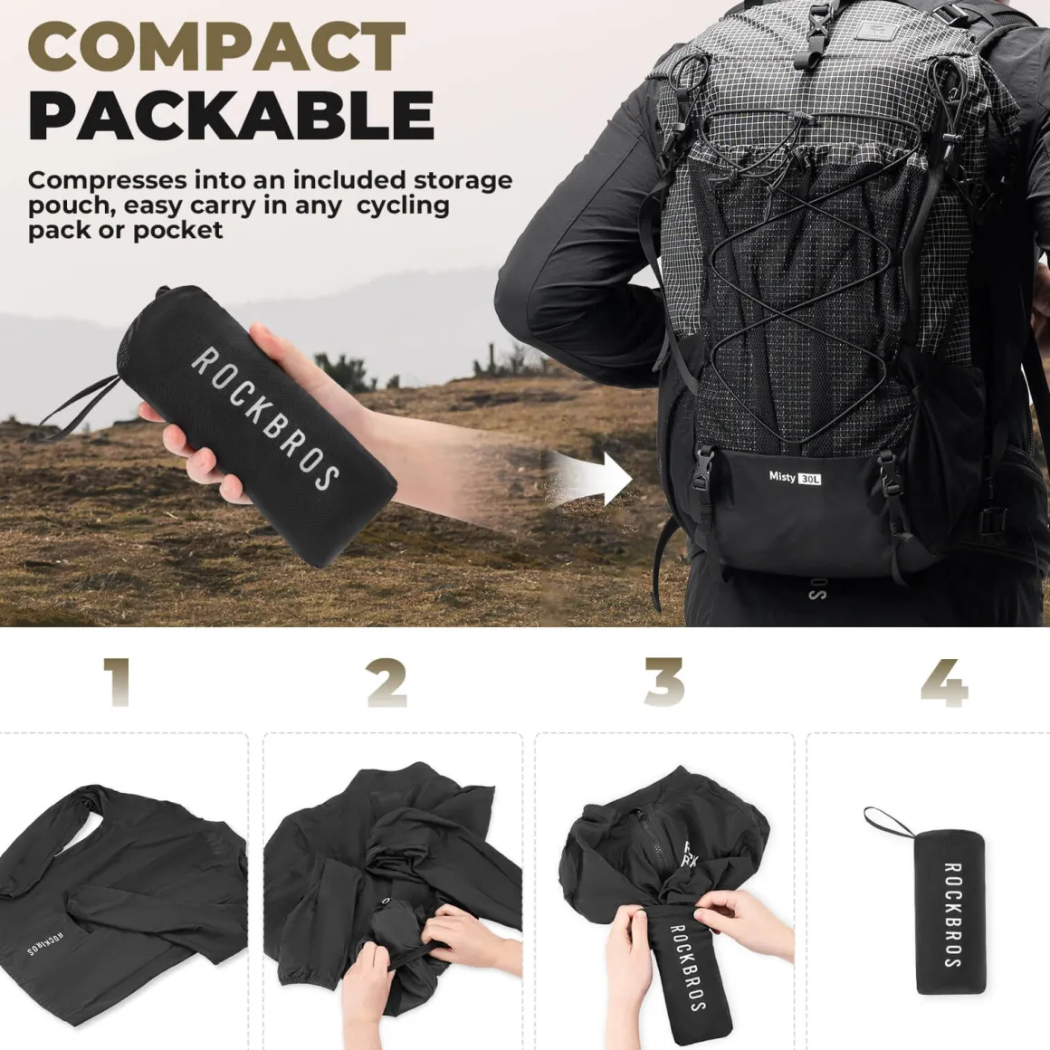 ROCKBROS Long-Seeved Cycling Windbreaker Jacket Foldable