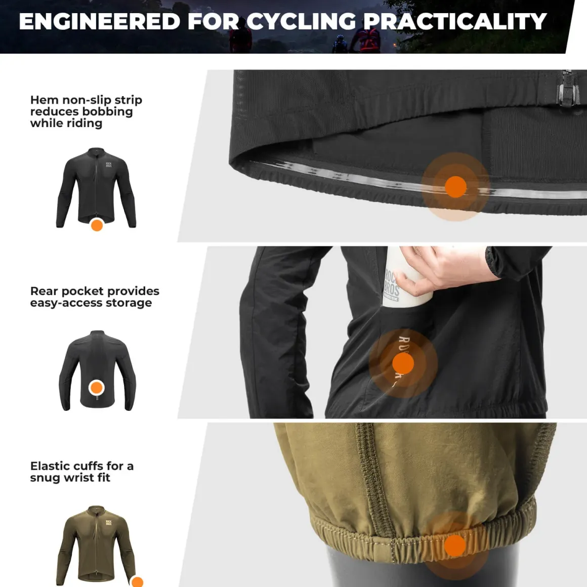 ROCKBROS Long-Seeved Cycling Windbreaker Jacket Foldable