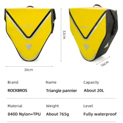 ROCKBROS 20L Triangle Waterproof Bike Rear Rack Pannier Bag for Grocery Touring Cycling