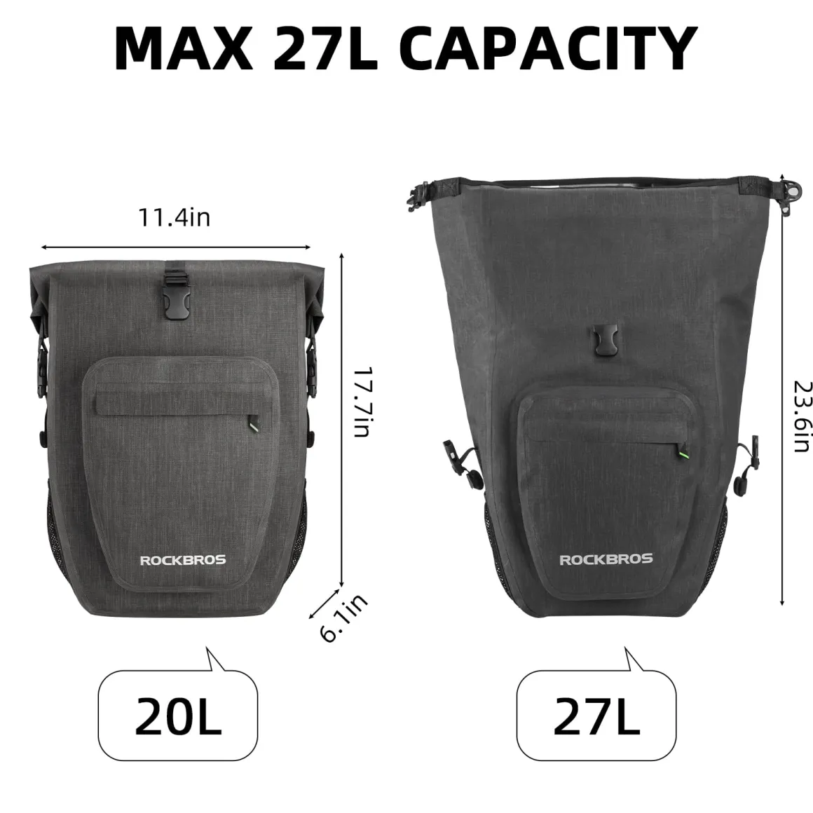 ROCKBROS 27L Waterproof Bike Pannier Bag Grocery Touring Cycling Large Capacity Rear Rack Bag