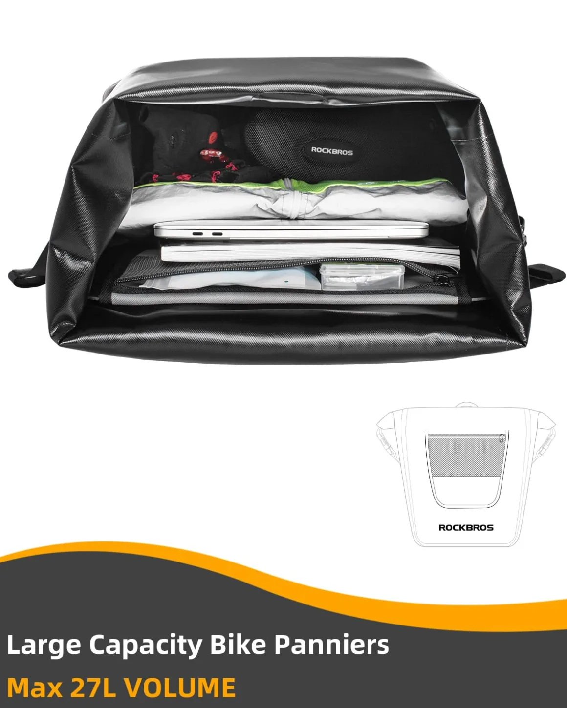 ROCKBROS 27L Waterproof Bike Pannier Bag Grocery Touring Cycling Large Capacity Rear Rack Bag