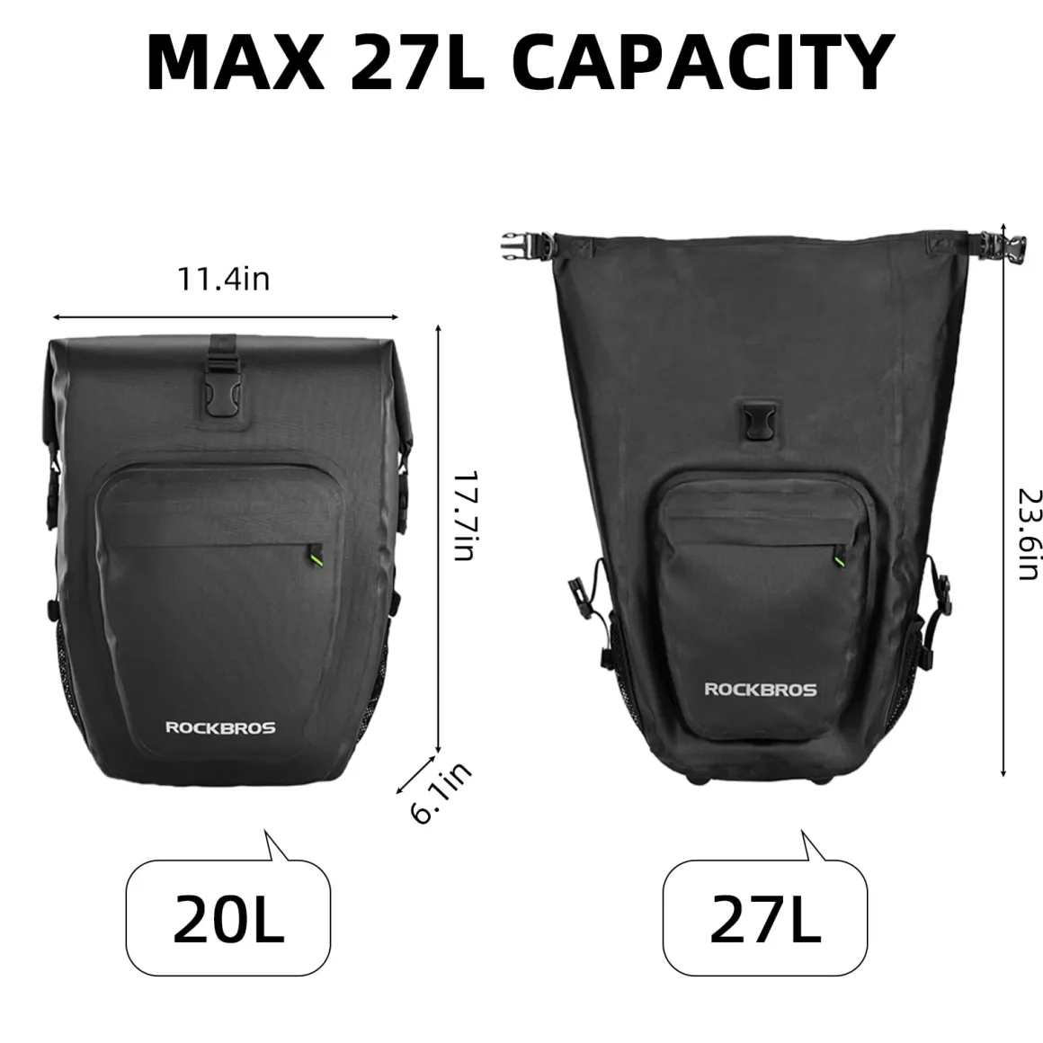 ROCKBROS 27L Waterproof Bike Pannier Bag Grocery Touring Cycling Large Capacity Rear Rack Bag