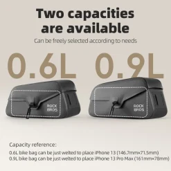 ROCKBROS Magnetic 100% Waterproof Bike Top Tube Frame Bag 0.6L/0.9L