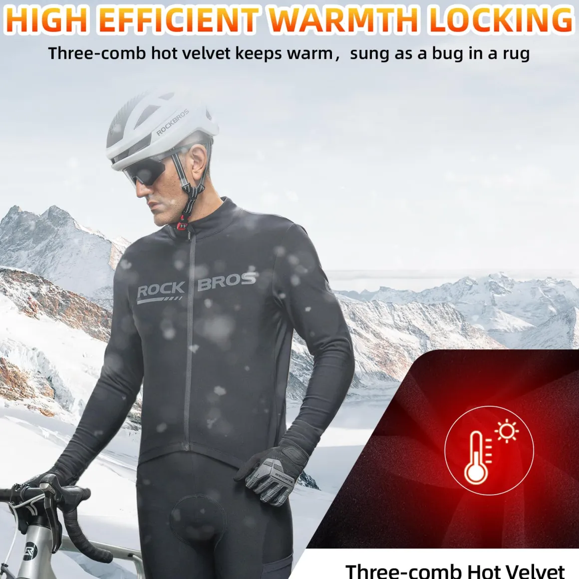 ROCKBROS Men's Long Sleeve Cycling Jersey with full zipper rear pockets perfect fit for outdoor sports