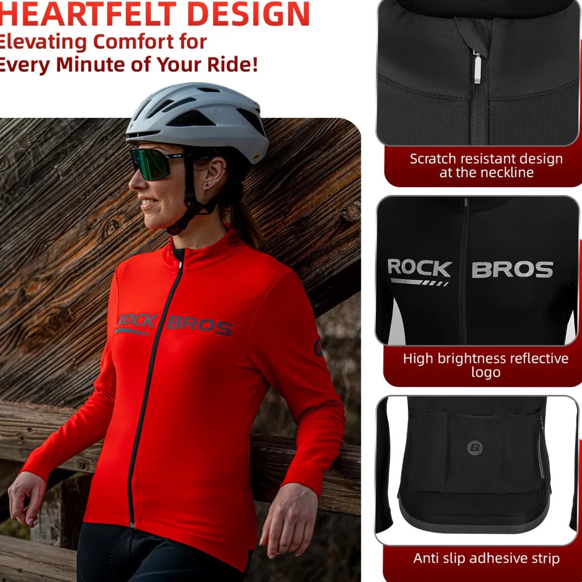 ROCKBROS Men's Long Sleeve Cycling Jersey with full zipper rear pockets perfect fit for outdoor sports