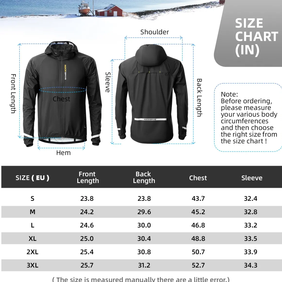 ROCKBROS Men's Waterproof Cycling Rain Jacket with Hood, Lightweight Reflective