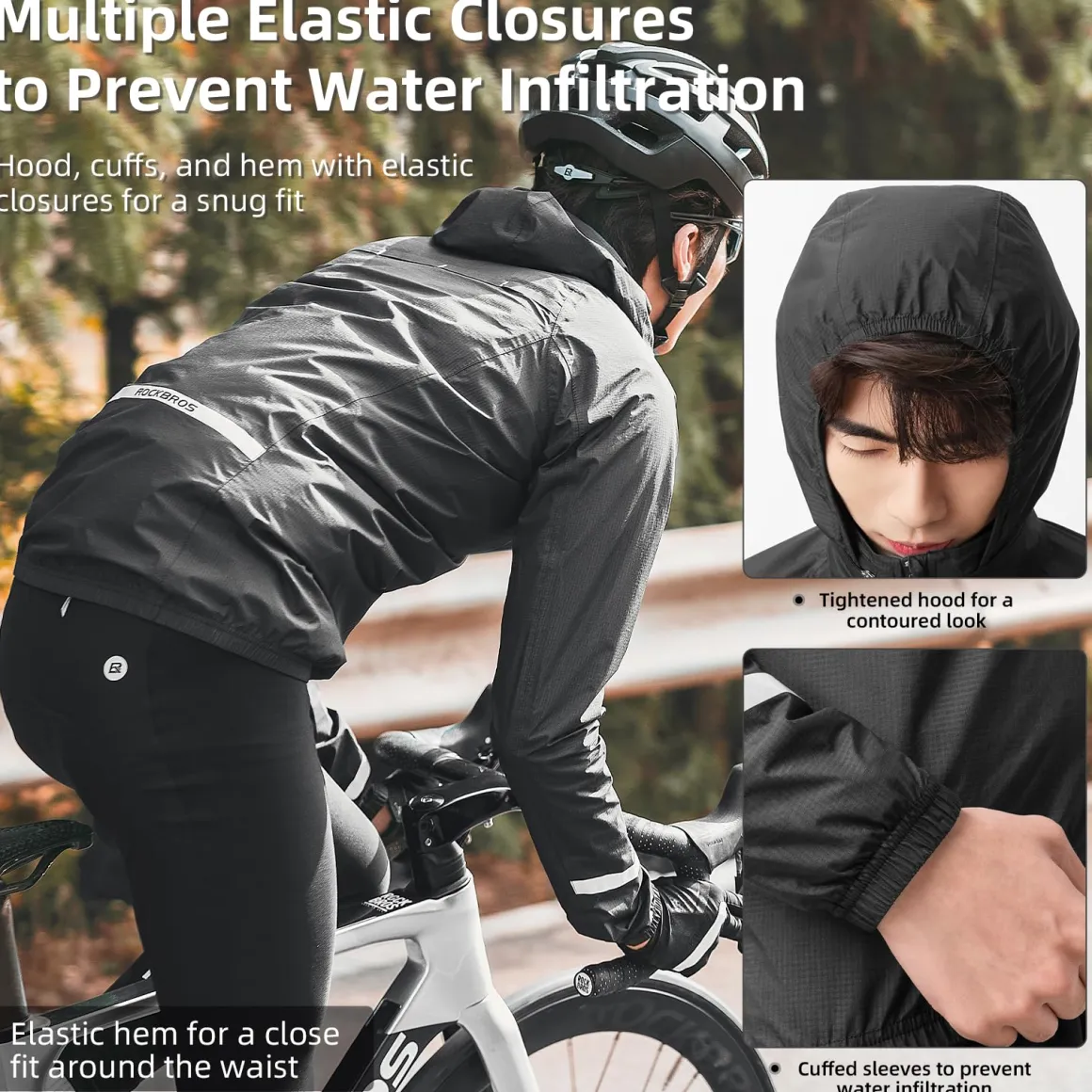 ROCKBROS Men's Waterproof Cycling Rain Jacket with Hood, Lightweight Reflective