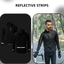 ROCKBROS Men's Waterproof Cycling Rain Jacket with Hood, Lightweight Reflective