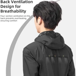 ROCKBROS Men's Waterproof Cycling Rain Jacket with Hood, Lightweight Reflective