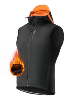 ROCKBROS Men's Winter Cycling Vest, Fleece-Lined, Windproof, Warm Sleeveless Jacket