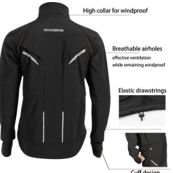 ROCKBROS Men's Winter Cycling Jacket for 5–32°F Thermal Windproof for Biking, Running, Hiking