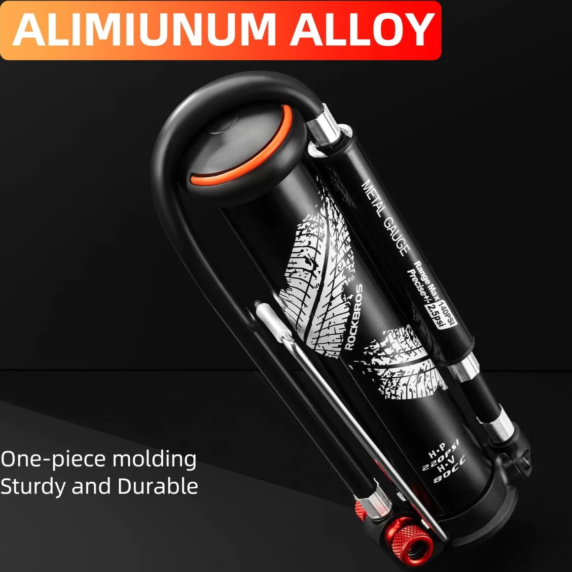 ROCKBROS Mini Portable Bike Pump with Hidden Gauge 220PSI
