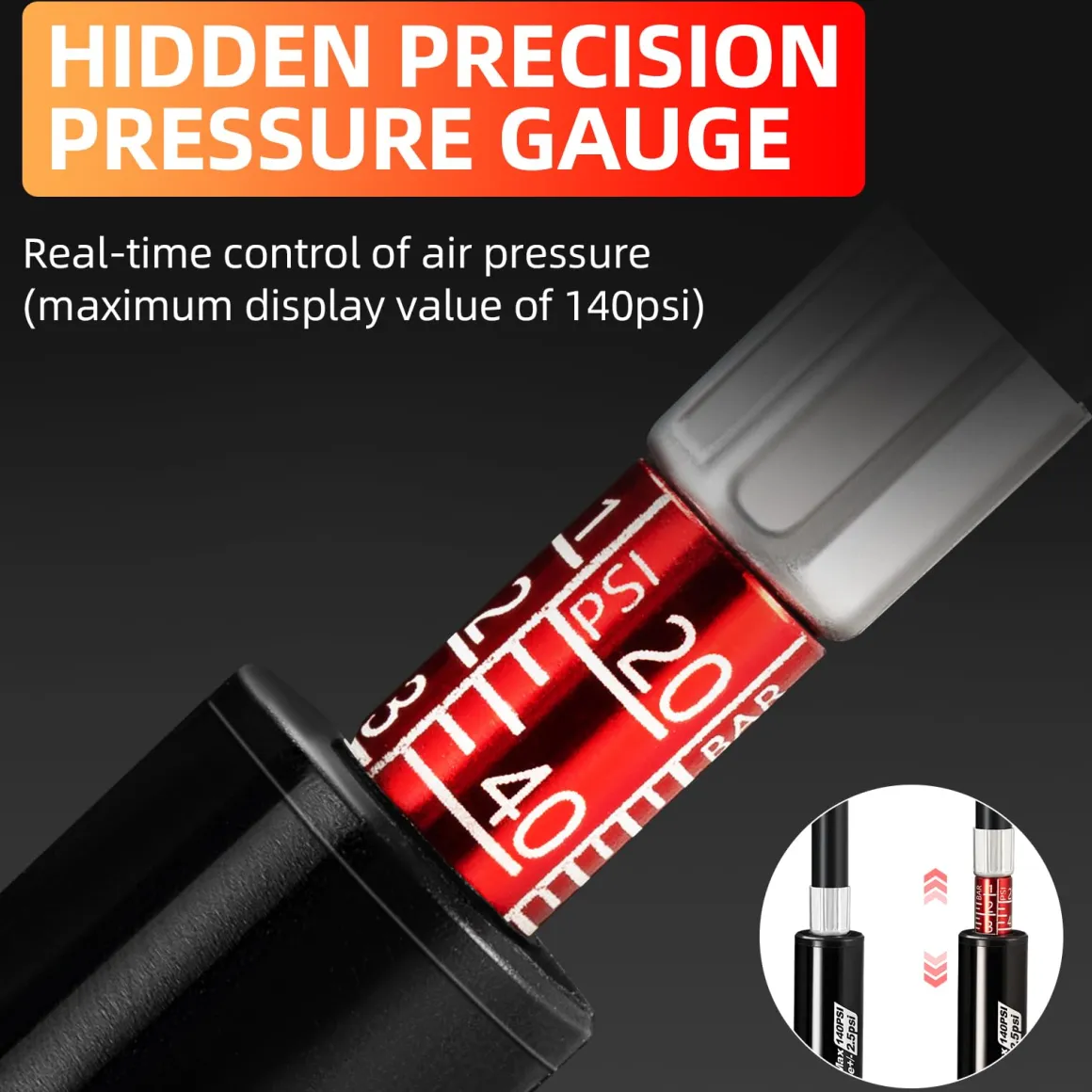 ROCKBROS Mini Portable Bike Pump with Hidden Gauge 220PSI