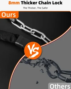 ROCKBROS 8mm Heavy Duty Anti-Theft Bike Chain Lock with Key - 3 Feet Long
