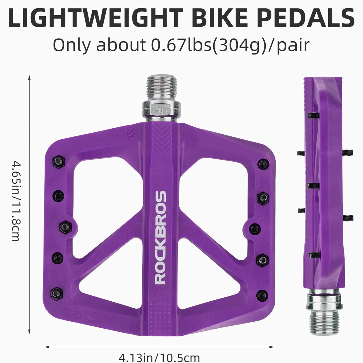 ROCKBROS Mountain Bike Pedals Lightweight Nylon DU Bearing 9/16" MTB Flat Bike Pedals