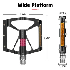 ROCKBROS Mountain Bike Pedals MTB Reflective Pedals CNC Non-Slip Lightweight Aluminum Alloy Bicycle Pedals