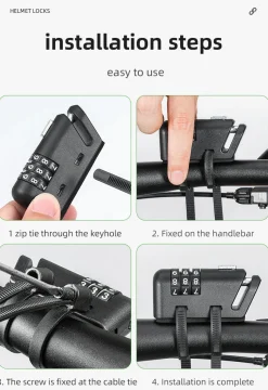 ROCKBROS 1.5M Portable Bicycle Cable Lock - Combination Helmet Lock